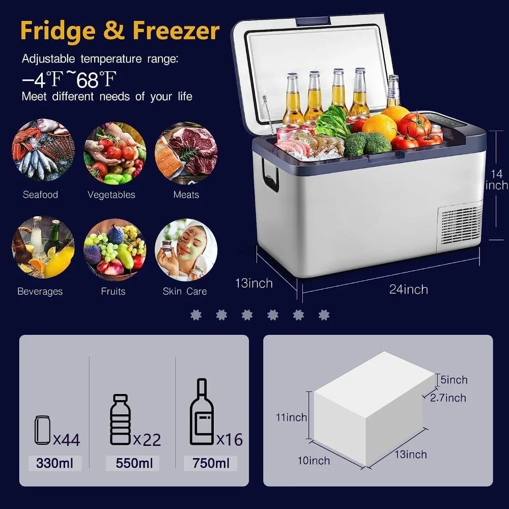 27 Quart (25L) Car Fridge Portable Freezer (-4℉-68℉) Camping Refrigerator COOLER 12 Volt Car Refrigerator WIFI APP Control