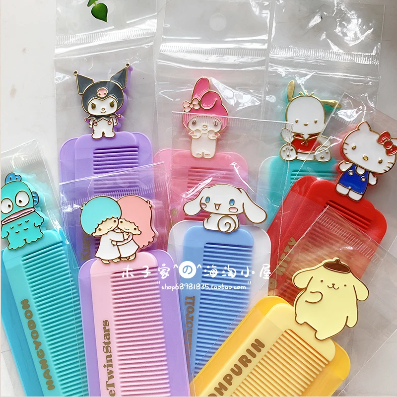 Japan Sanrio Character Modeling Comb Cartoon Melody Kuromi Cinnamoroll Travel Compact Portable Cartoon Flat Comb with Sleeve Toy