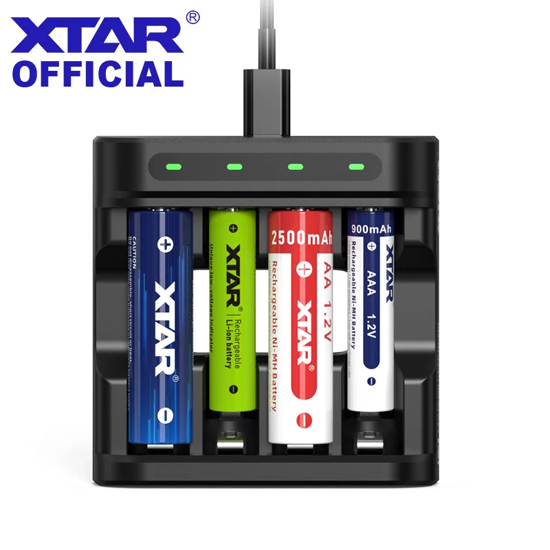 XTAR L4 AAA AA Battery Charger 4 Slots Intelligent LED Indicator USB Charger Charging 1.5V Li-ion / 1.2V lithium NiMH Batteries