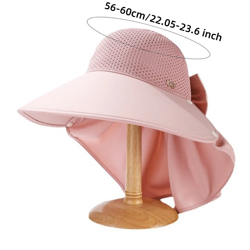 1 Stück Atmungsaktiver Sonnenschutzhut mit breiter Krempe für Damen, Outdoor UV-Schutz, Nackenschutz, Sonnenblende, Wandern, abnehmbarer Schal, Pferdeschwanzkappe – Detail 6