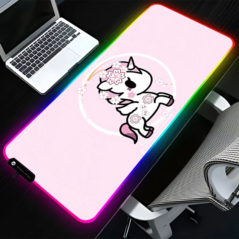 RGB LEDマウスパッド ラバー製 漫画柄 マウスパッド 拡張パッド PCアクセサリー デスクマット 滑り止め ゲーミングマット オフィス ユニコーン キーボードパッド