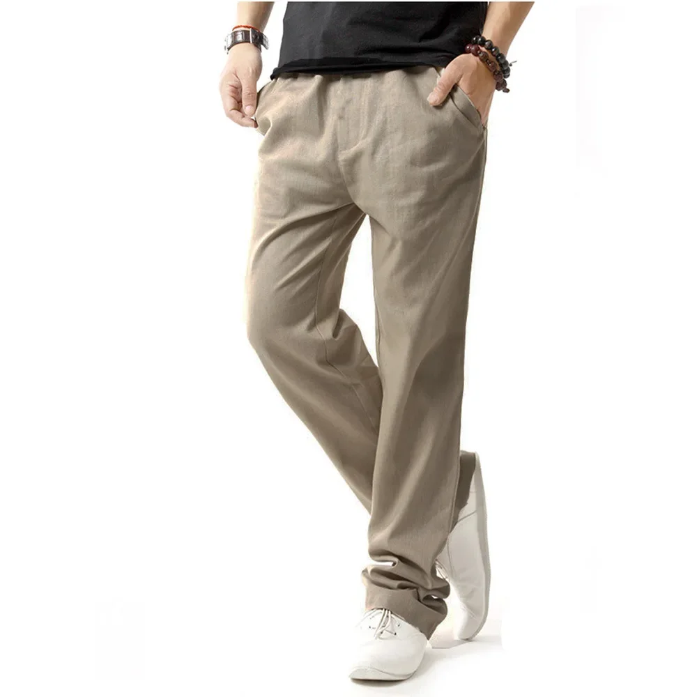 

Brand New Summer Linen Casual Pants Men Solid Thin Breathable Joggers Sweatpants Flax Cotton Straight Trousers Male Cloth PT-132