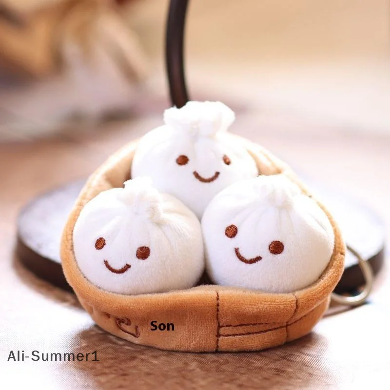 

【E】1 шт., мягкий брелок в виде маленькой булочки, кавайный пушистый брелок Xiaolongbao, имитация еды, мультяшный плюшевый кулон, подарок на день рождения