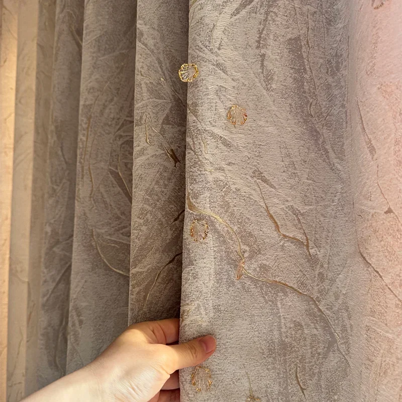 Customized Crystal Shell Decoration Embossed Three-dimensional Jacquard Chenille Curtains for Living Room Bedroom French Window