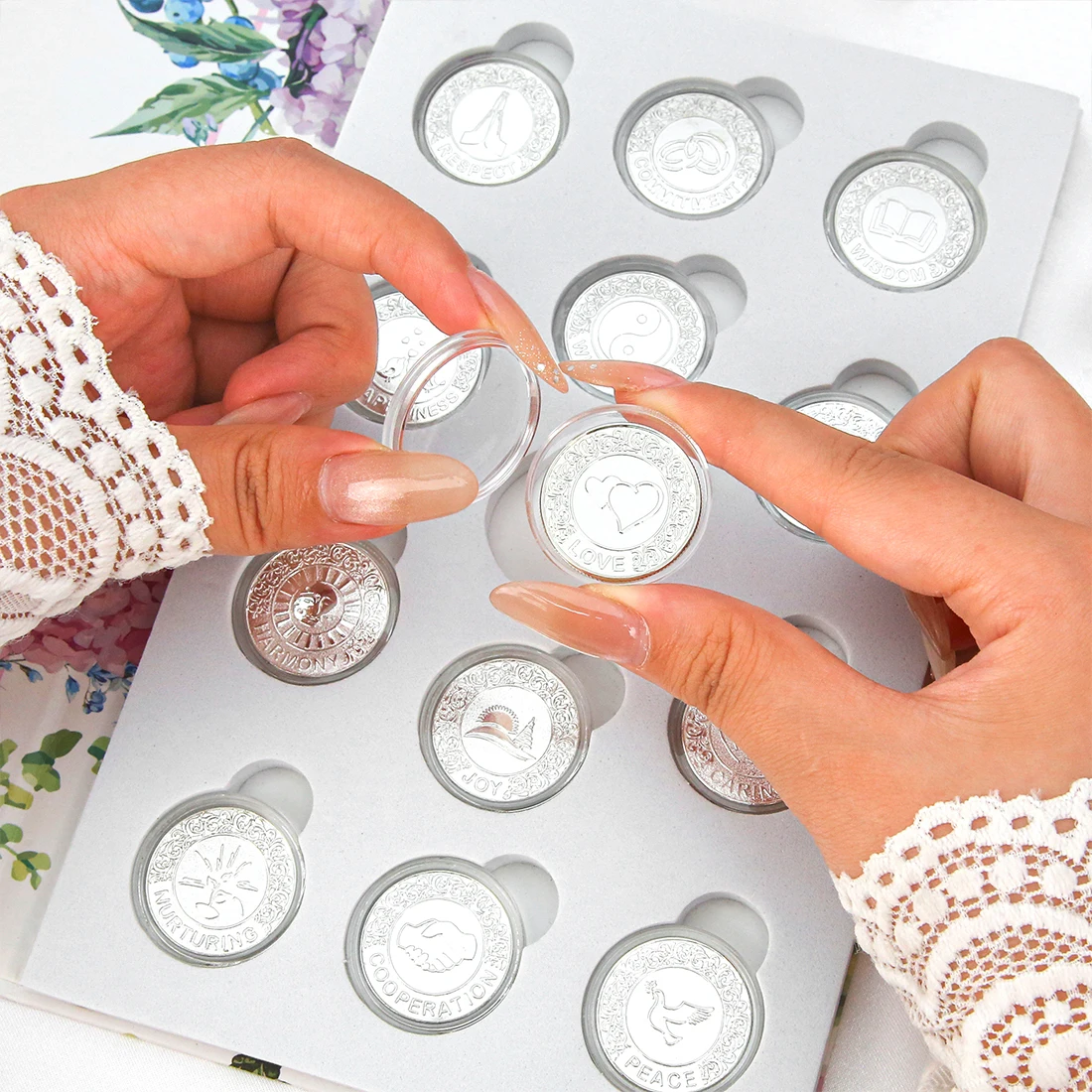 13 Words Wedding Unity Coins Las Arras para Boda Catolica, Wedding Unity Coins Set with Book Box,for Wedding Ceremony