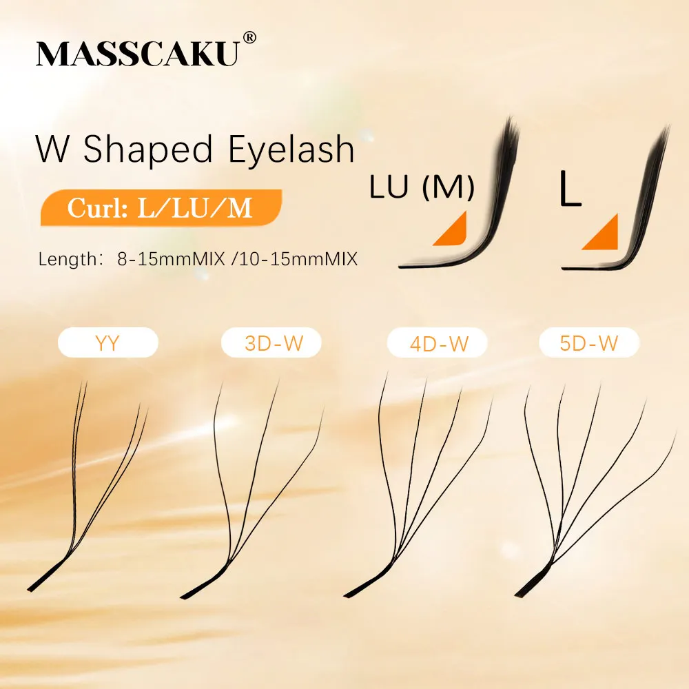 

MASSCAKU L/M Curl W Shape Volume Lashes YY Style Eyelash Extension 8–15mm Mix Tray Fluffy Faux Mink Lash Fans for Professionals