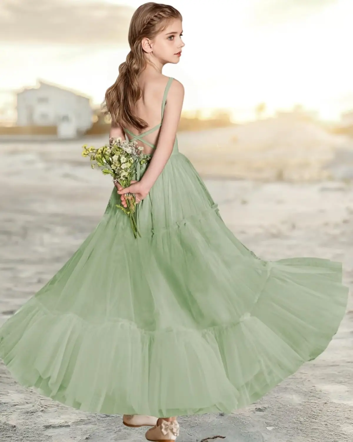 فساتين بوهو لفتاة الزهور لحفلات الزفاف من التل الكشكشة فستان رسمي بدون ظهر للحفلات والعطلات فساتين فتاة الزهور #5