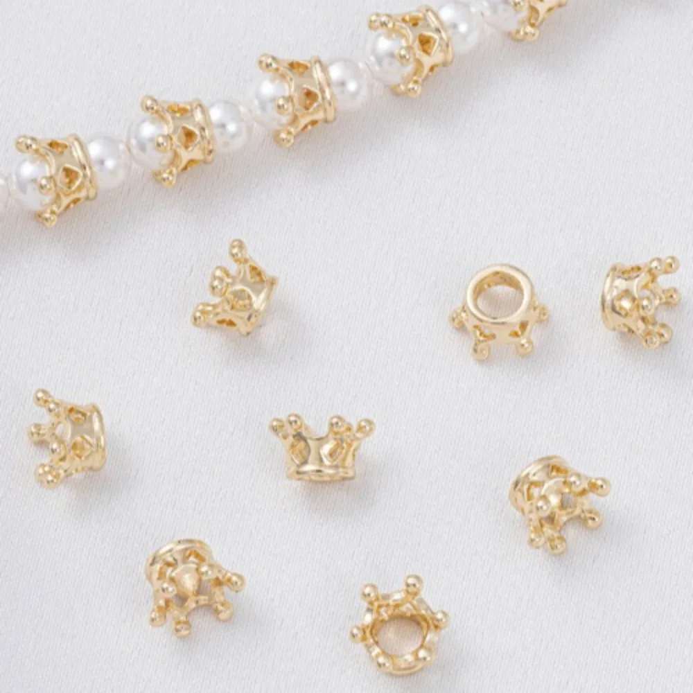 

Copper Bead 14K Gold Color Small Crown Bead Holder Bead Accessories DIY Handmade String Pearl Bracelet Necklace Jewelry Material