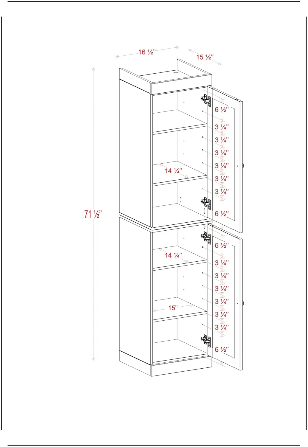 Solid Wood Pantry Cabinet 2 Door Bathroom Storage 71.5