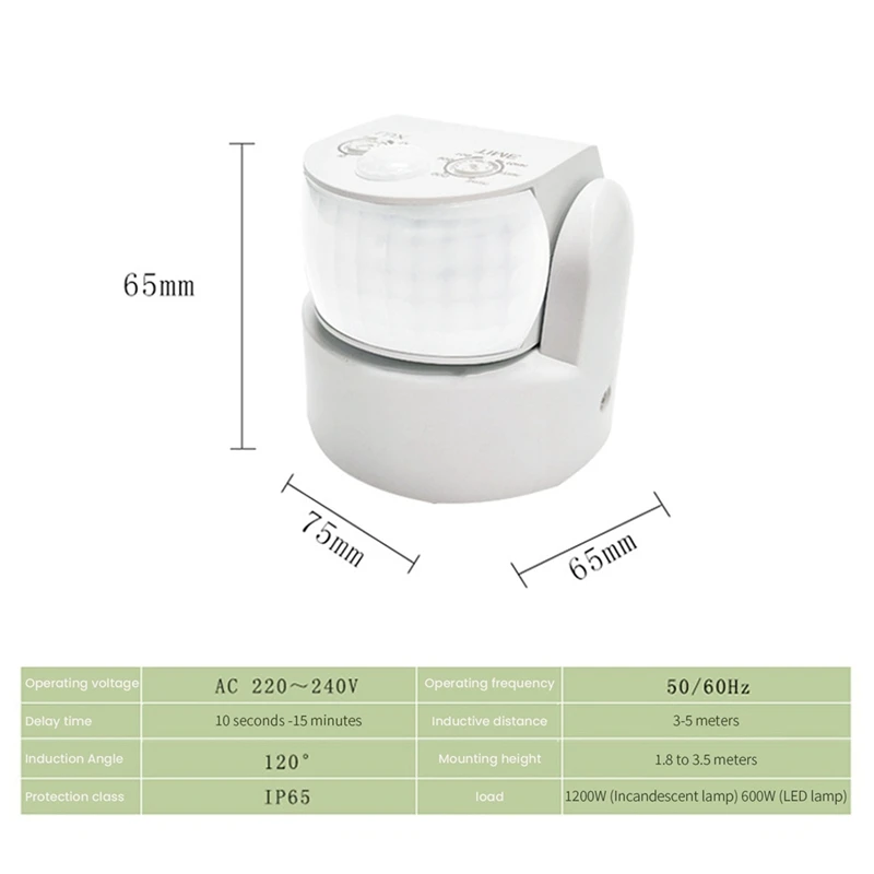 Sonda infrarroja doble impermeable, Sensor de movimiento IP65, CA 220V-240V, Detector de movimiento PIR automático, 120 °