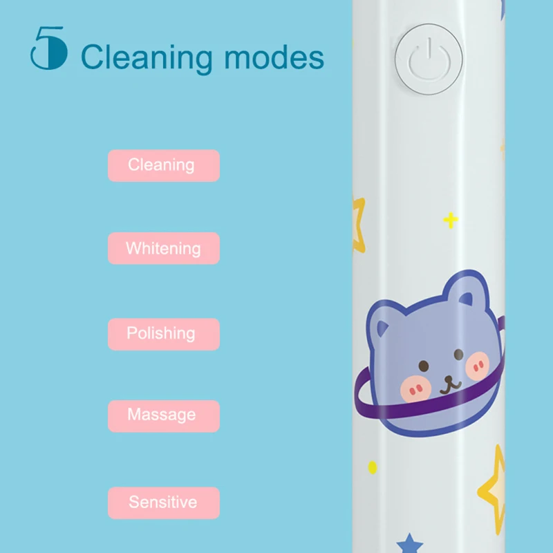 Bàn Chải Đánh Răng Điện Trẻ Em Sạc USB Âm Răng Bàn Chải Hẹn Giờ Thông Minh 5 Chế Độ IPX7 Chống Nước Hoa Văn Hoạt Hình Cho Trẻ Em