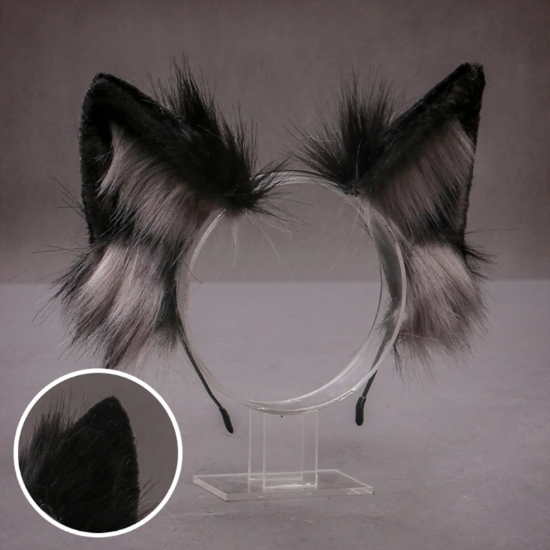 Faux Fur Wolf Ears Headband Realistic Furry Animal Hair Hoop Cosplay Costume Dropship