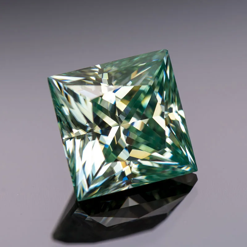 Moissanite Loose Stone Princess Cut  Yellow Green Colour Lab Created Diamond Gemstone Pass Diamond Tester with GRA Certificate