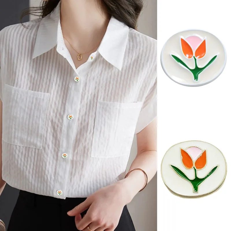 

Beautiful Painted Tulip Metal Buttons for Women's Shirts, Dresses, Clothing, Hand Sewing Buttons, 10 Pcs
