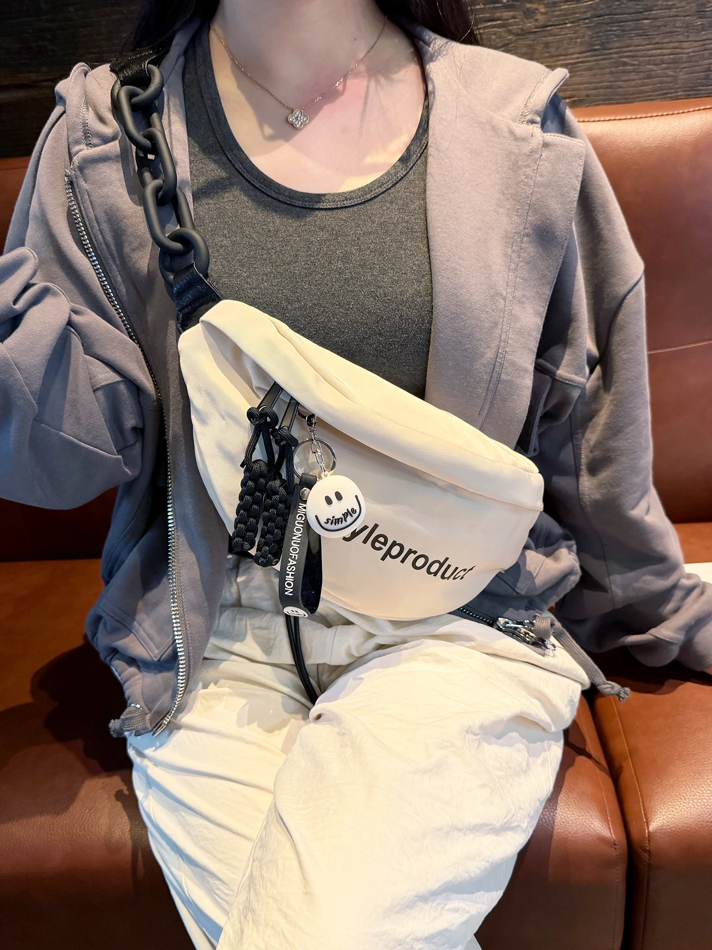 casual-outdoor-sporty-women's-lightweight-crossbody-bag-letter-pattern-dumpling-shape-medium-size-oxford-cloth-soft-bag