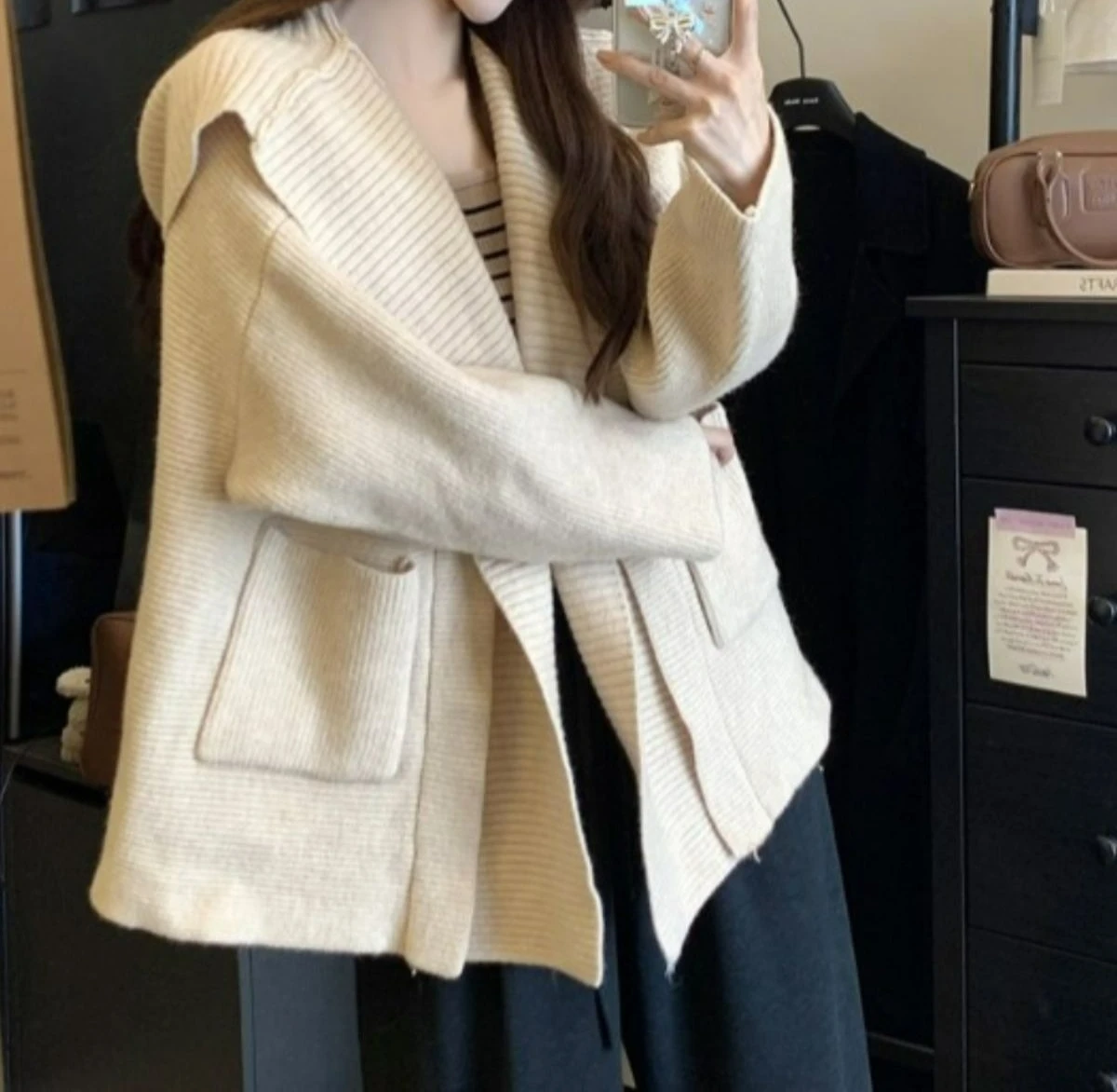 Lazy Style Hooded Long Sleeve Knitwear Autumn Winter Slimming Casual Cardigan