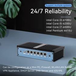 เราเตอร์ไฟร์วอลล์ xcy pfsense คอมพิวเตอร์ขนาดเล็ก i7-6500U Intel Core 6X พอร์ต Ethernet i211AT LAN รองรับ WiFi 4G ซิมวิน10/11ลินุกซ์