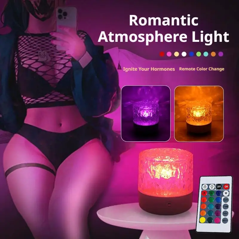 LED Rotating Water Ripple Night Light Clear Acrylic Projection Shell 16 Color Remote Control 1800mAh Battery Type C Rechargeable