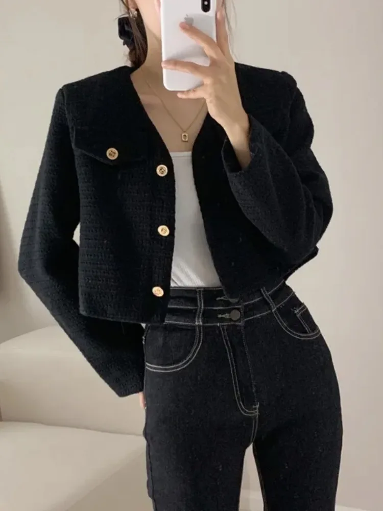 

Chic Retro ort Quilted Jaet Women's Small Size Long Sve round Ne High Faion Personali Fraance Sle Top