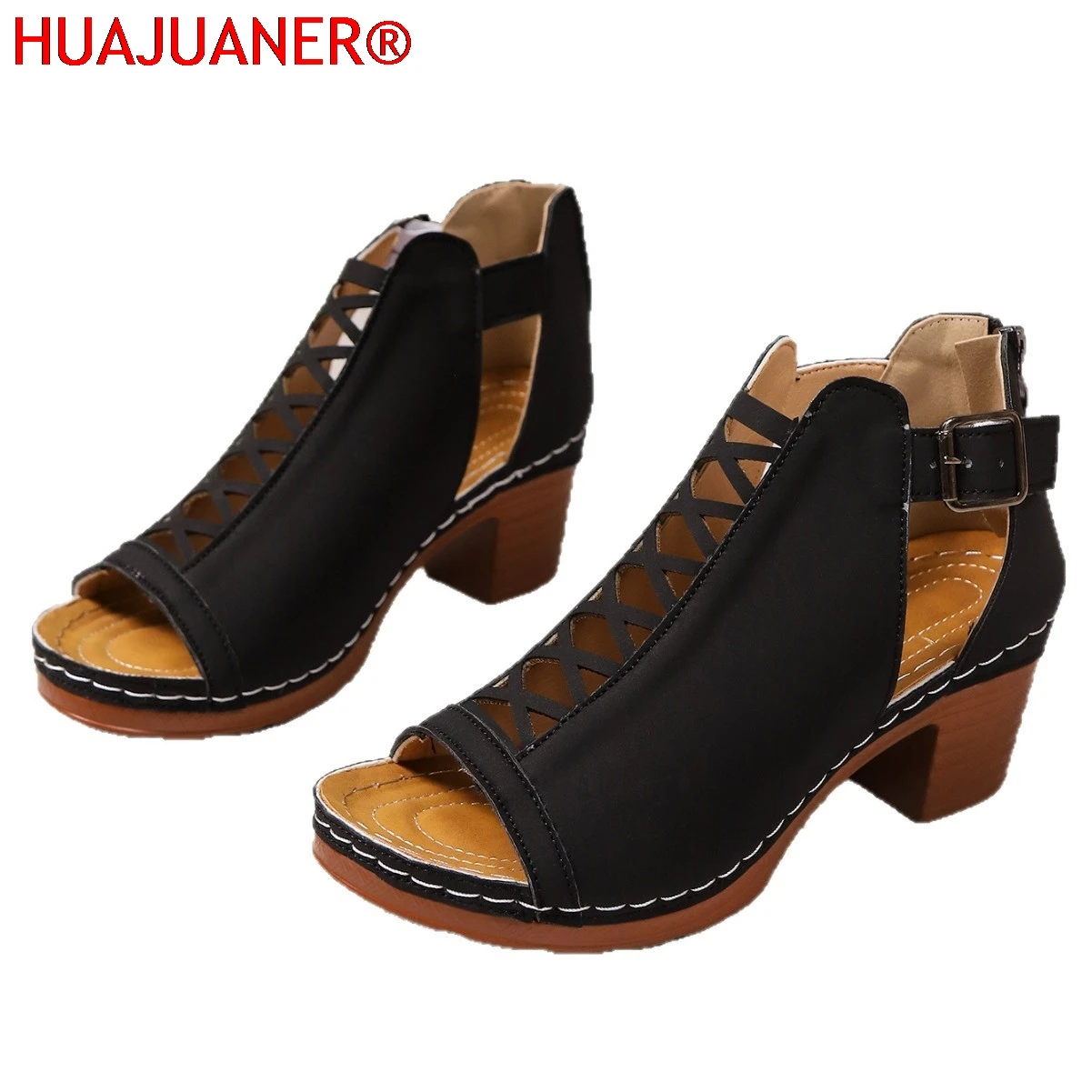 Women High Heel Sandals Summer Large Size Outdoor Fashion Women Shoes Thick Heel Fish Mouth Sandals Women Sandalias De Mujer
