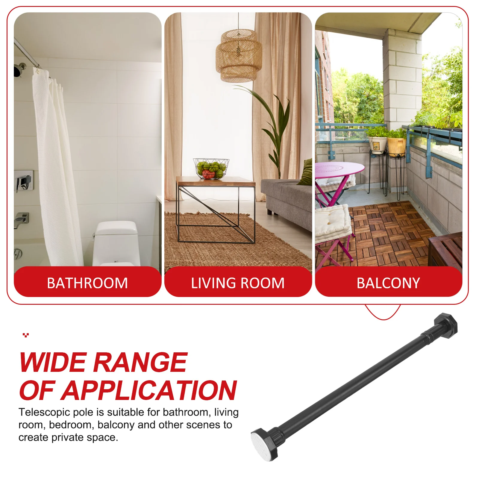 Telescopic Shower Curtain Rod Temporary No Drilling Adhesive Stick on Window Coverings French Stainless Steel Adjustable Pole