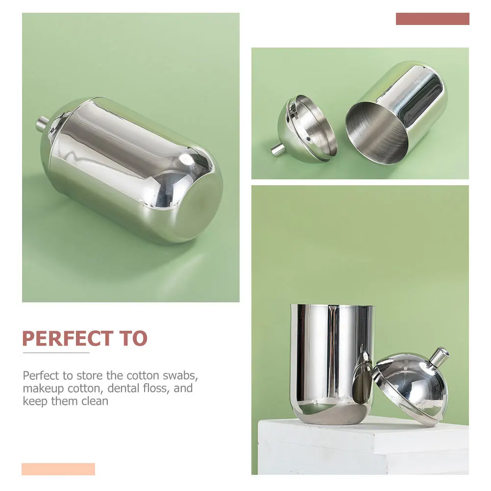 

Compact Cotton Swab Storage Box Dustproof Sturdy Stainless Steel Cotton Ball Container Lid Sealed Makeup Organizer Space-Saving