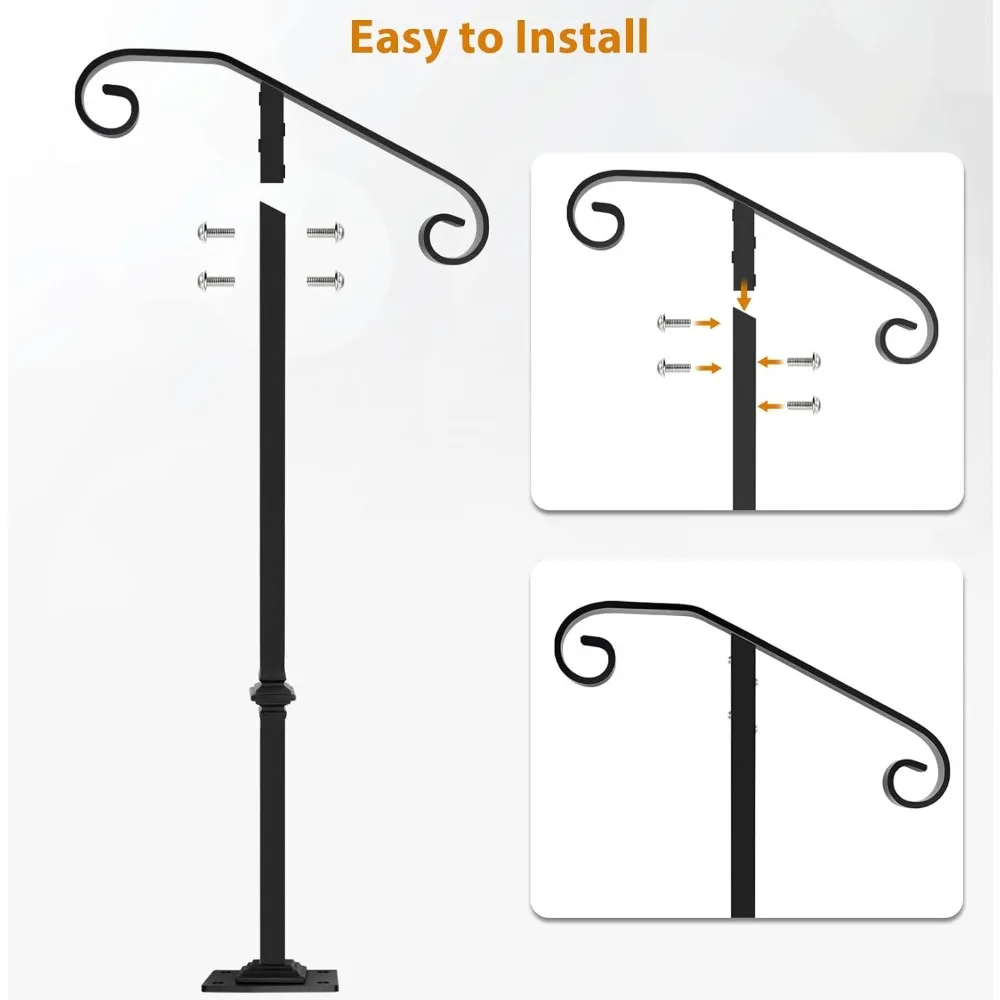 درابزين فردي متين للاستخدام الخارجي للسلالم، تصميم من الحديد المطاوع، مناسب لخطوات 1-2، قضيب إمساك داعم قوي #3