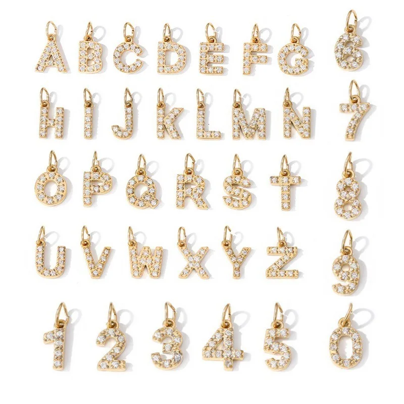 Women Stainless Steel Gold Plated 26 Letters CZ Zircon Pendant Charms Alphabet Initial Necklace  DIY Jewelry Making Accessories