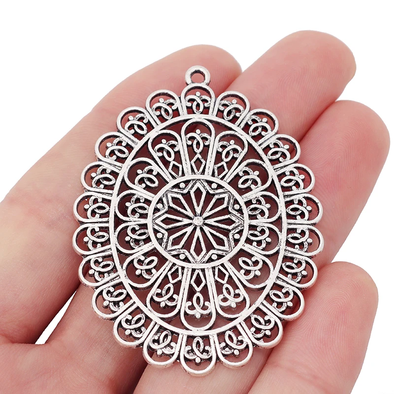 

6pcs Antique Silver Bohemian Large Filigree Oval Charms Pendants for DIY Necklaces Jewelry Making Findings Accessories