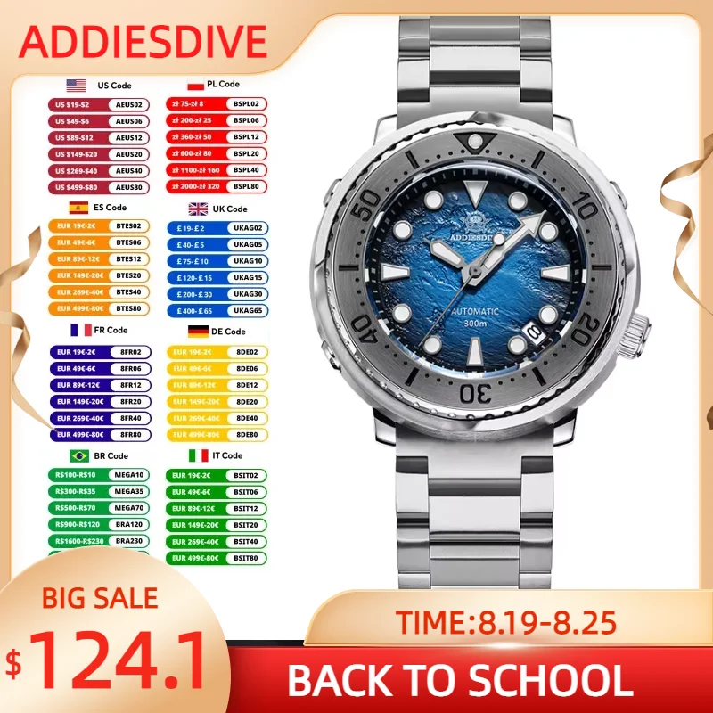 

ADDIESDIVE Men NH35 Sapphire Mechanical Watches Luxury Stainless Steel Automatic Watch 300M Waterproof Diver Wristwatch for Men