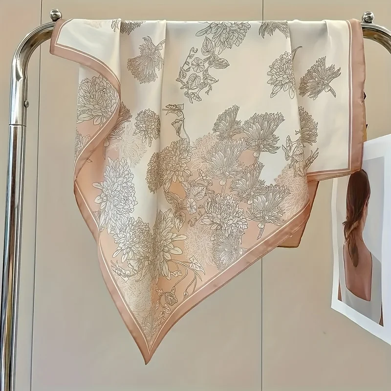 27.56 بوصة فاخر الأزرق كاميليا طباعة وشاح البوهيمي نمط المرأة الصيف الحجاب خفيفة الوزن عقال باندانا #6