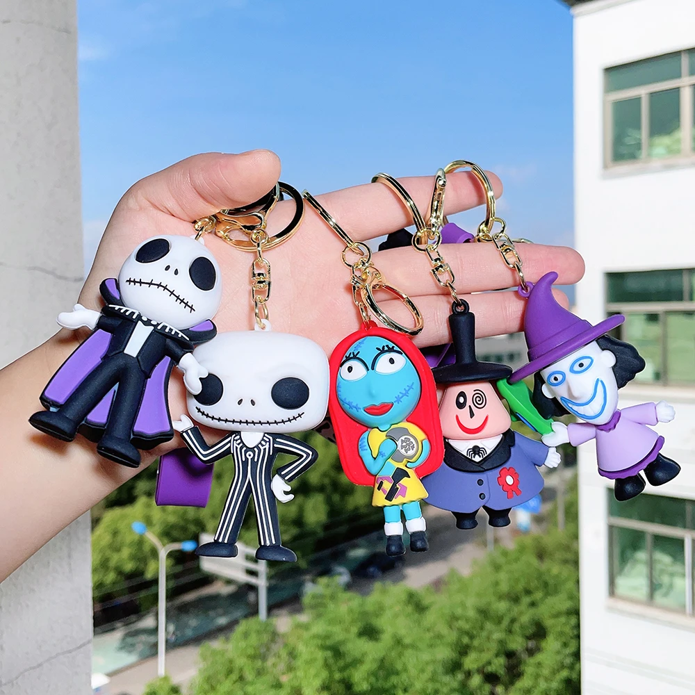 Disney Cartoon The Nightmare Before ChristmasKeychains Jack Skellington Sally Pendant KeyringsCute Doll Key Holder Jewelry