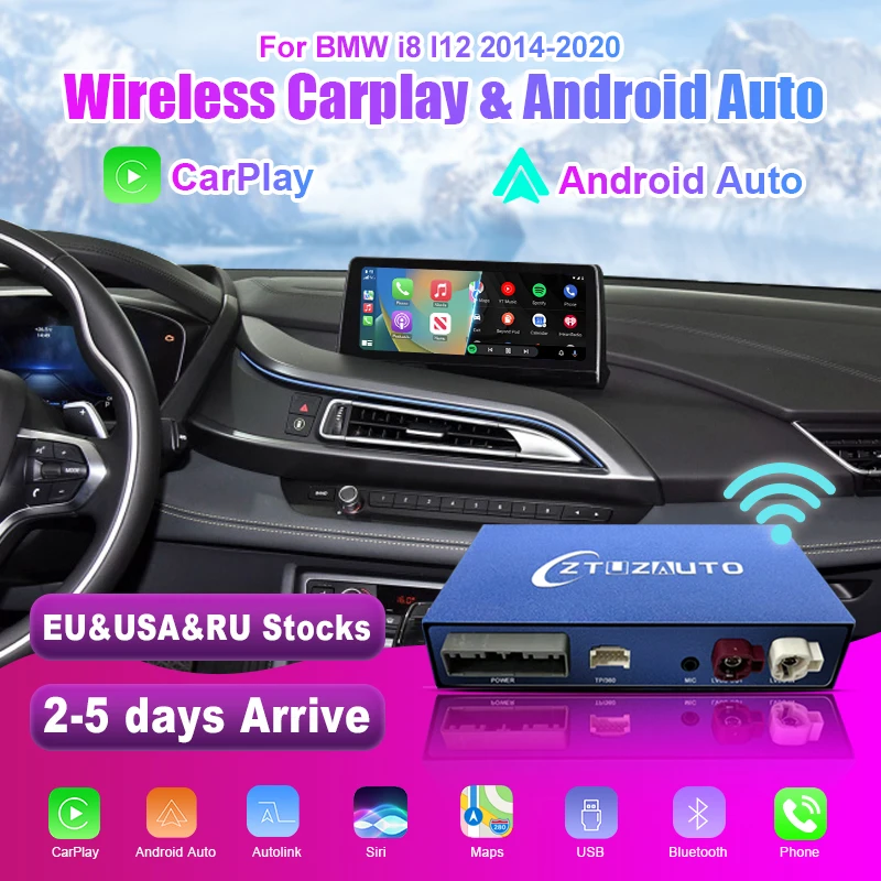 Wireless CarPlay for BMW i8 I12 NBT & EVO 2014-2018 Interface with Android Auto Mirror Link AirPlay CarPlay Navigation Function