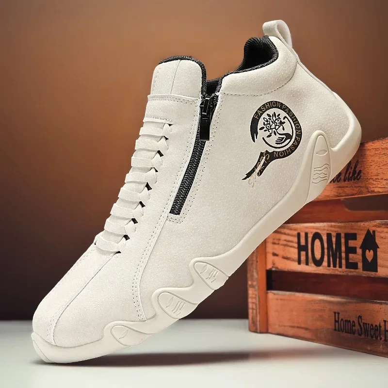 

2024 Men's Shoes Outdoor High Top Sneakers High Quality Leather Casual Shoes for Men Fashion Side Zipper Flats Zapatillas Hombre
