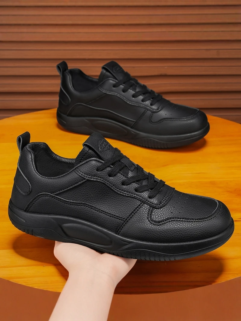 

Pure Black Men's Shoes Breathable Slip-Resistant Waterproof Work Shoes Casual Sports Trendy Shoes for Office And Outdoor