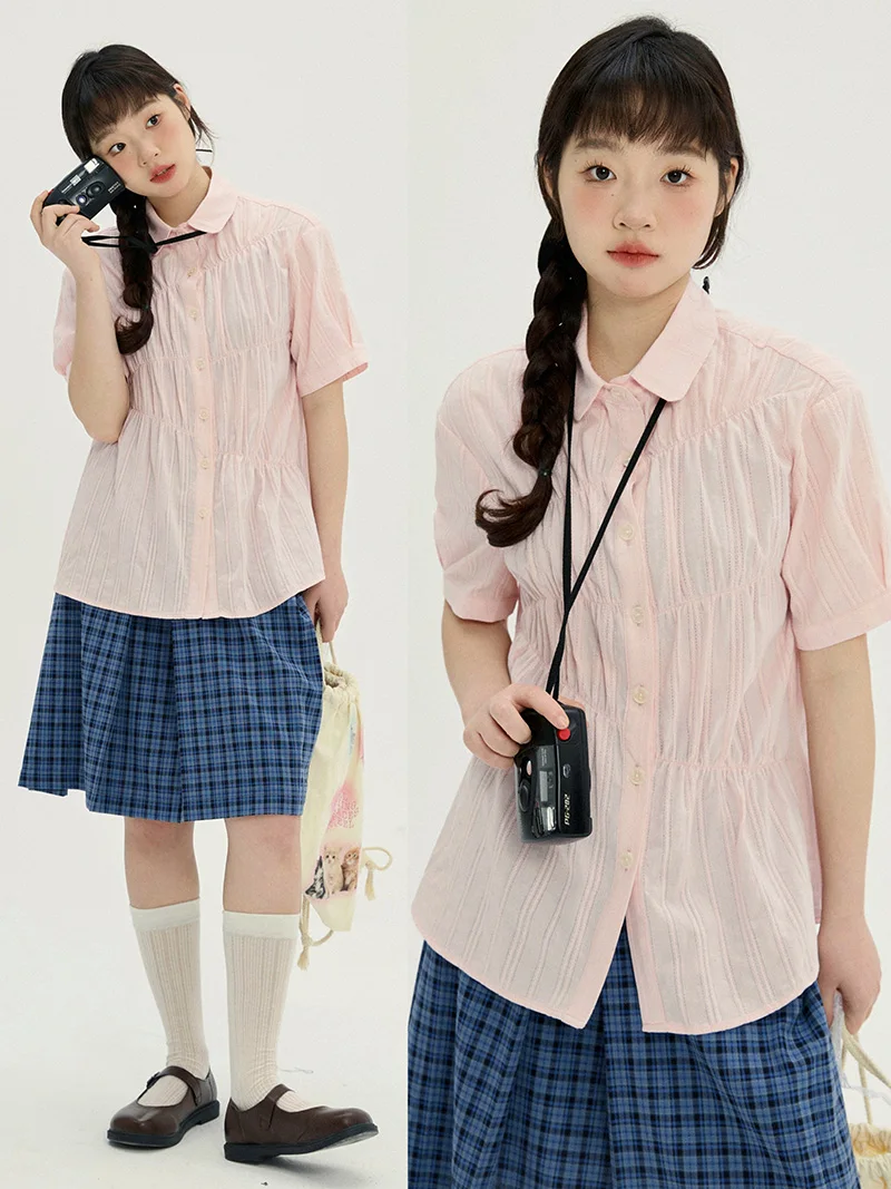 

Летнее винтажное платье VOUSALME светло-розового цвета, свободного кроя, повседневное, универсальное, из смесового хлопка, с складками.