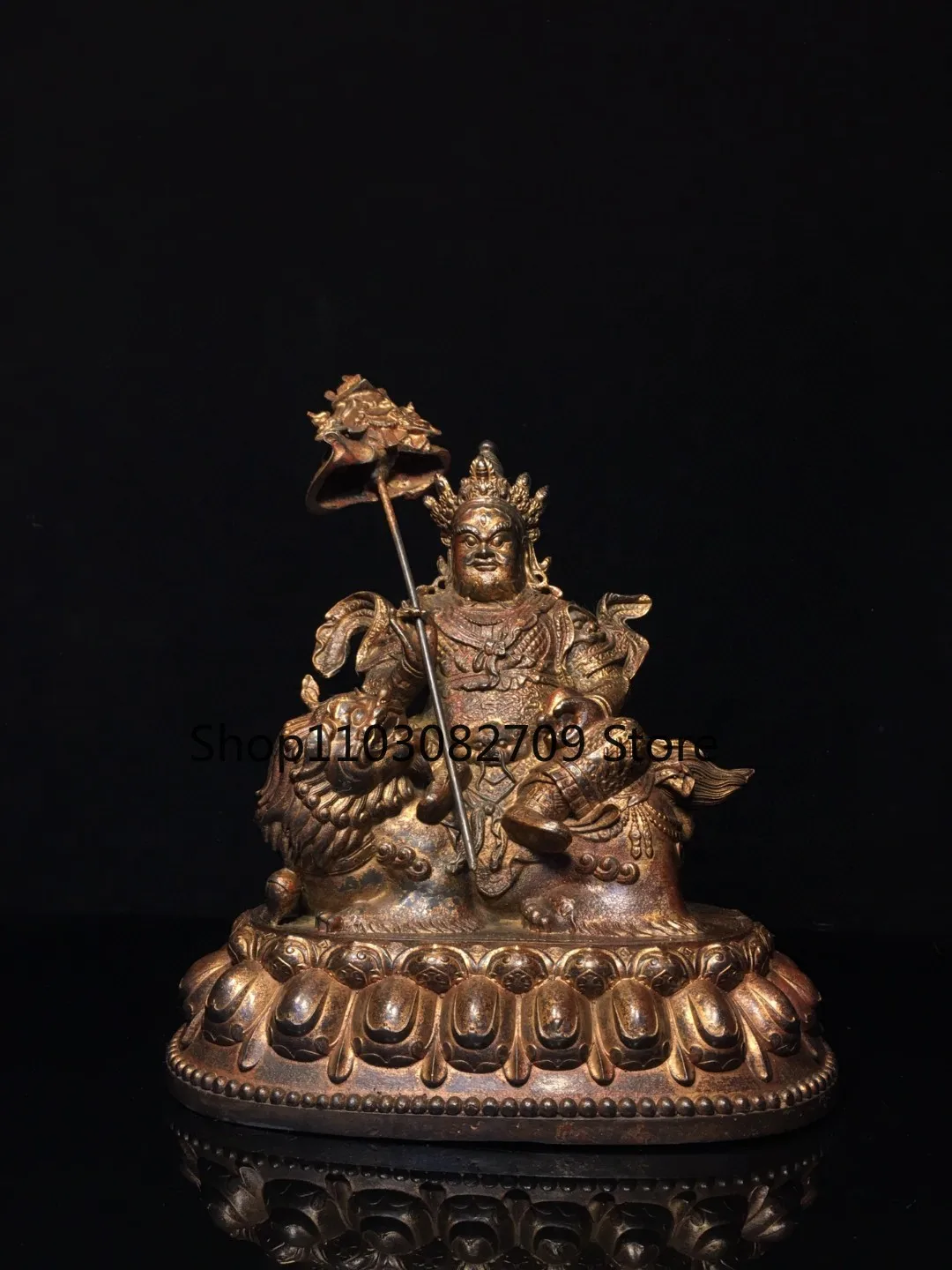 Tibetan Brass Mud Gold Treasure Tianwang White God of Wealth Buddha Statue Home Hall Supplies Indoor incense case offering ornam