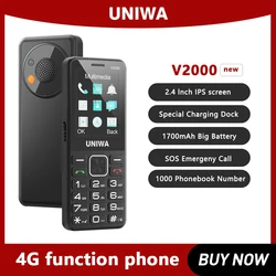 UNIWA V2000 Big Push-Button 4G Phone Dual Screen 0.3MP Camera FM Radio Keyboard 1700mAh Cellphone Support one click dialing