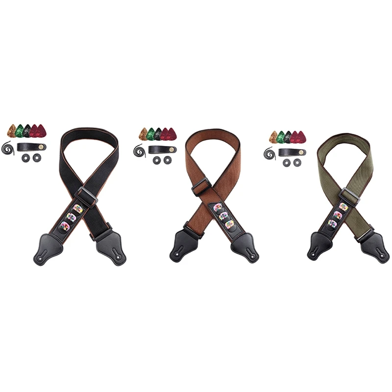 جيتار شعبي جيتار كهربائي باس حزام من القطن الخالص مع غراب رأس - أسود متين