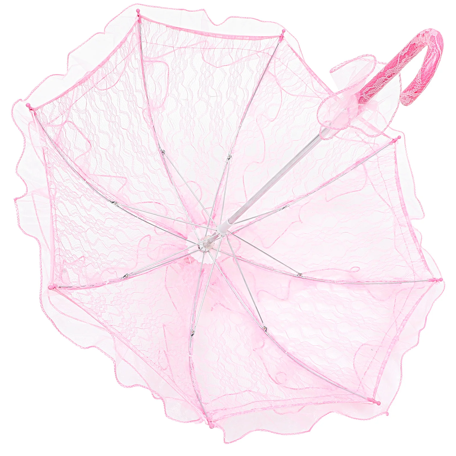 Small Pink Vintage Lace Bridal Umbrella Wedding Parasol Handmade Embroidery Cotton Metal Ribs Wooden Handle Party Photo Props
