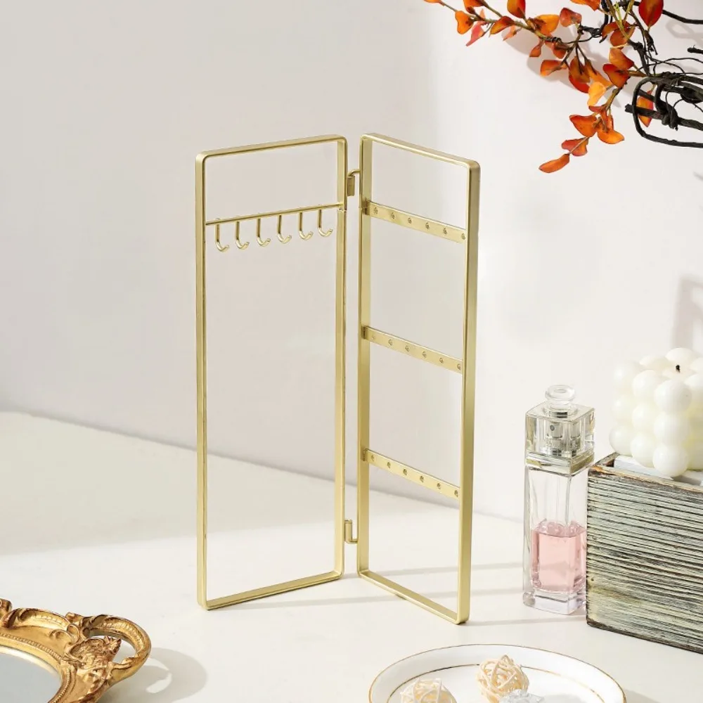 Foldable Jewelry Rack Nordic Style Multi-hooks Necklace Display Stand Space Saving Gold Bracelet Organizer Rack Counter