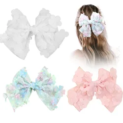 1pc New Mesh Flower Hair Bows With Clips Large Bowknots Hairpins for Women Fashion Ladies Barrettes Girls Sweet Hair Accessories