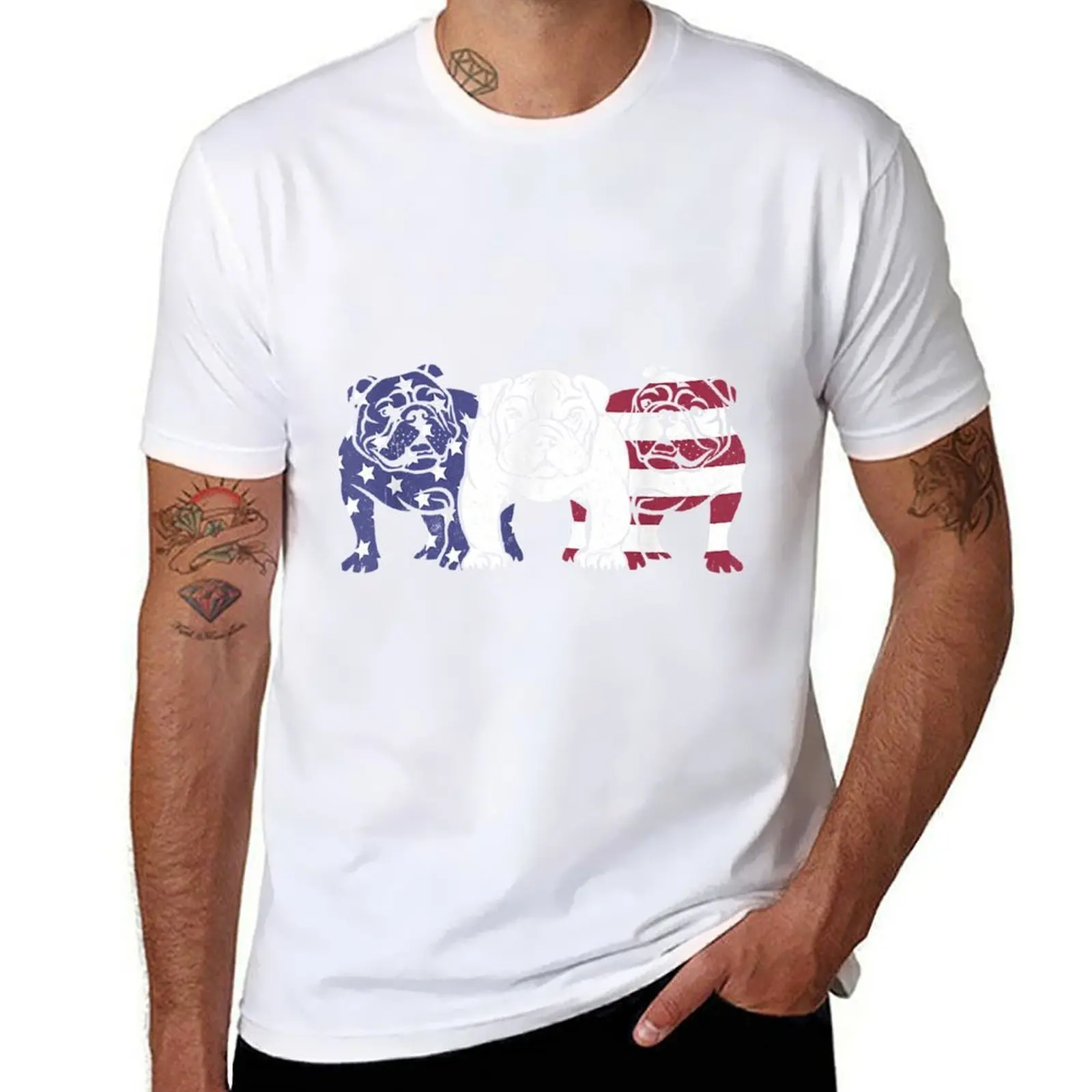 

Flag Dog Bulldog s American English Unique Gifts T-Shirt Plus Size Gym Sports T-Shirt