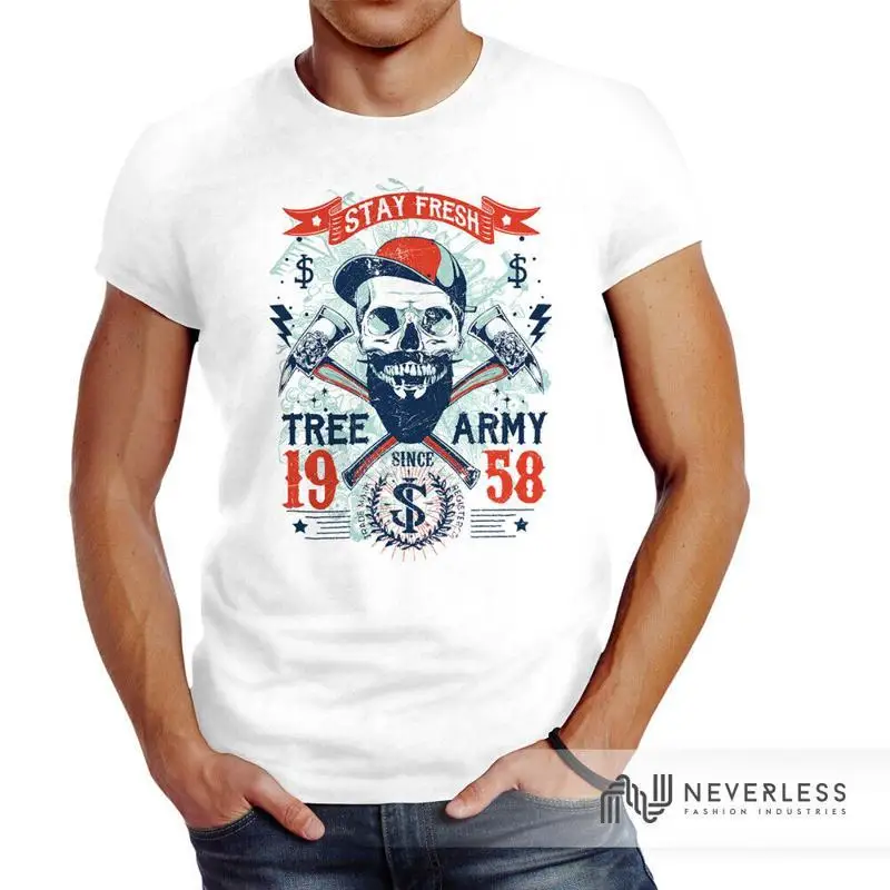 Mens Hipster Modern Lumberjack Stay Fresh Skull Skull Neverless® TShirt
