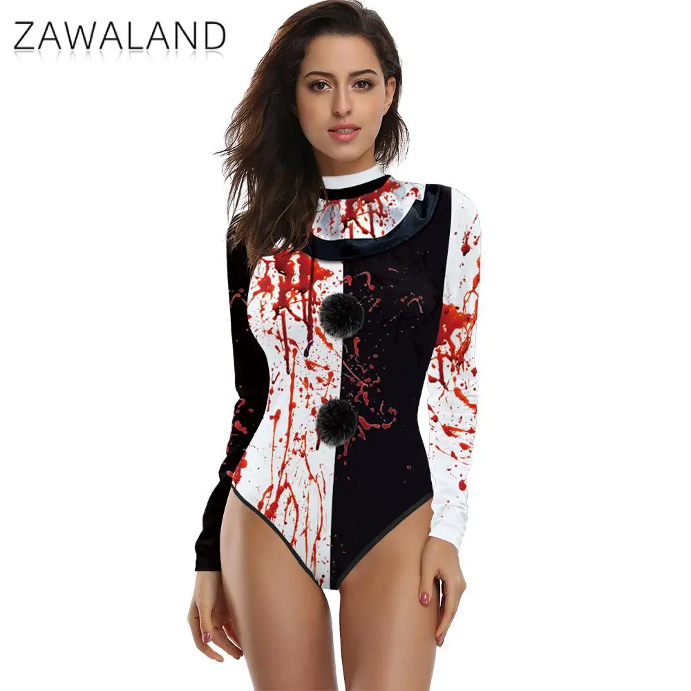 Zaw aland clown film beängstigend terrifier 3 druck langarm party overall erwachsene cosplay kostüm halloween party zentai bodysuit