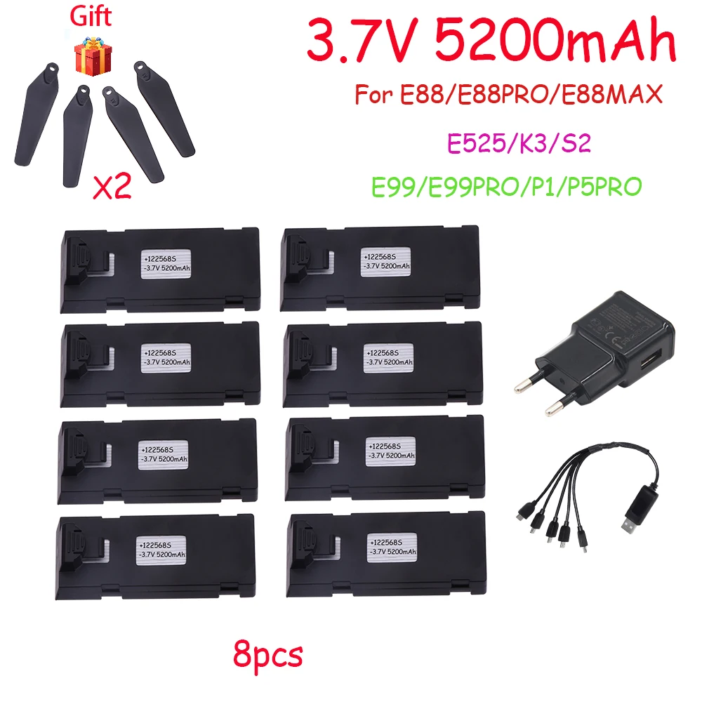 3.7V 5200Mah akumulator RC Drone akcesorium do E88 E88PRO Ls-E525 E525 PRO Mini kombinacja akumulator i ładowarka dron Uav 3.7V 1S