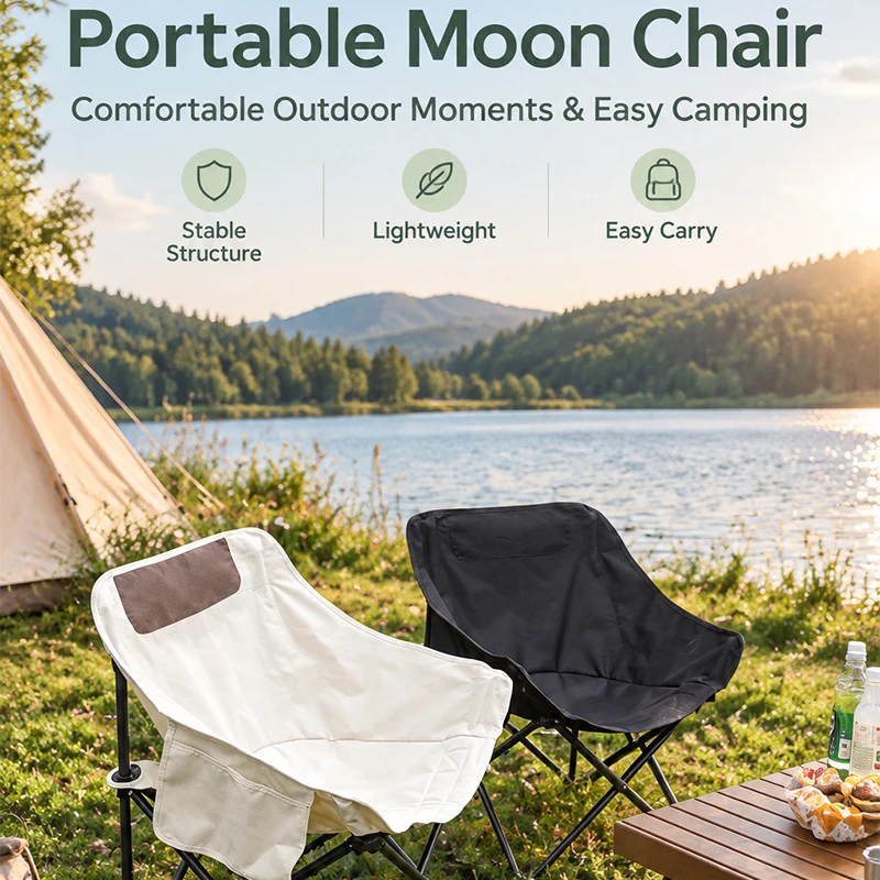 Outdoor Folding Moon Chair Camping Table Chair Set Portable Leisure Stool for Picnic Fishing Beach Garden Travel