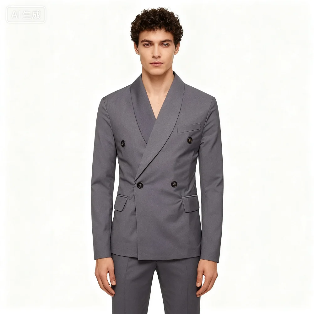 

Burgundy Shawl Lapel Suit Jacket Double Breasted Comfortable Slim Fit Wedding Blazer Fashion Prom Top for Men