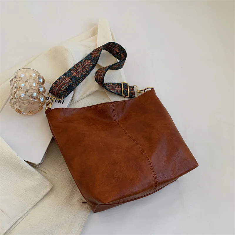 Women Vintage Crossbody Bag, Geometric Strap Hobo Bag, Large Capacity Shoulder Bag For Work & School