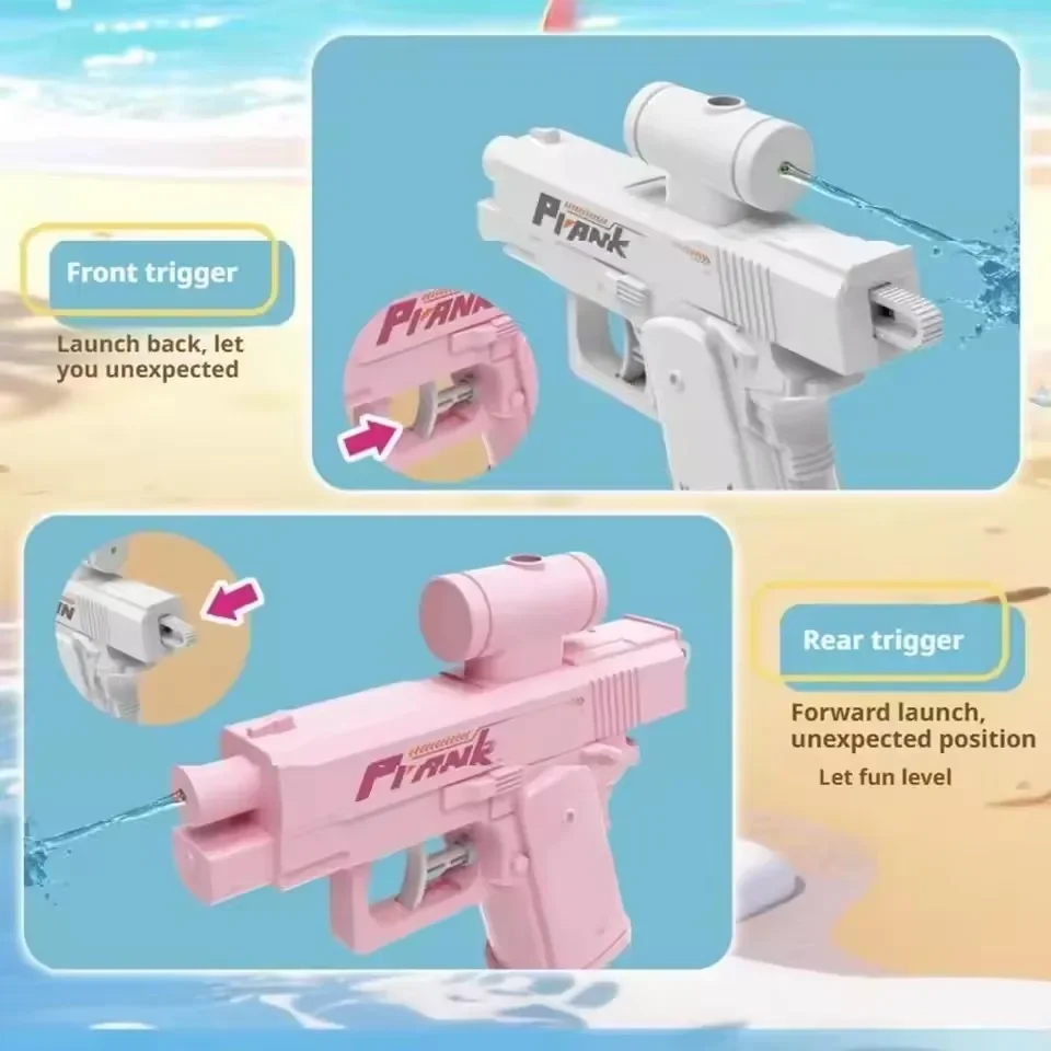 Creativo 2-Way Pistola Acqua Spruzzo Inversa Giocattolo per Scherzo Pressa Spray Squirt Pistola Doppia Direzionale Pistola Ad Acqua Divertimento Giocattolo All'aperto